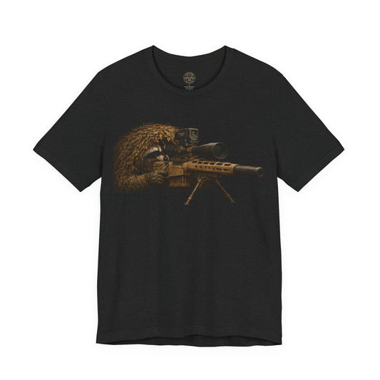 Ghillie Sniper Raccoon Shirt | Tactical Trash Panda Graphic Tee | Military-Inspired Streetwear