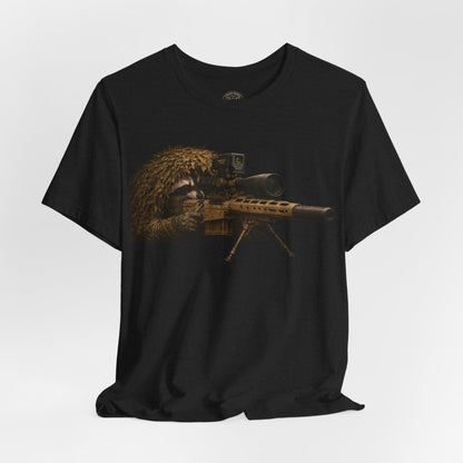 Ghillie Sniper Raccoon Shirt | Tactical Trash Panda Graphic Tee | Military-Inspired Streetwear
